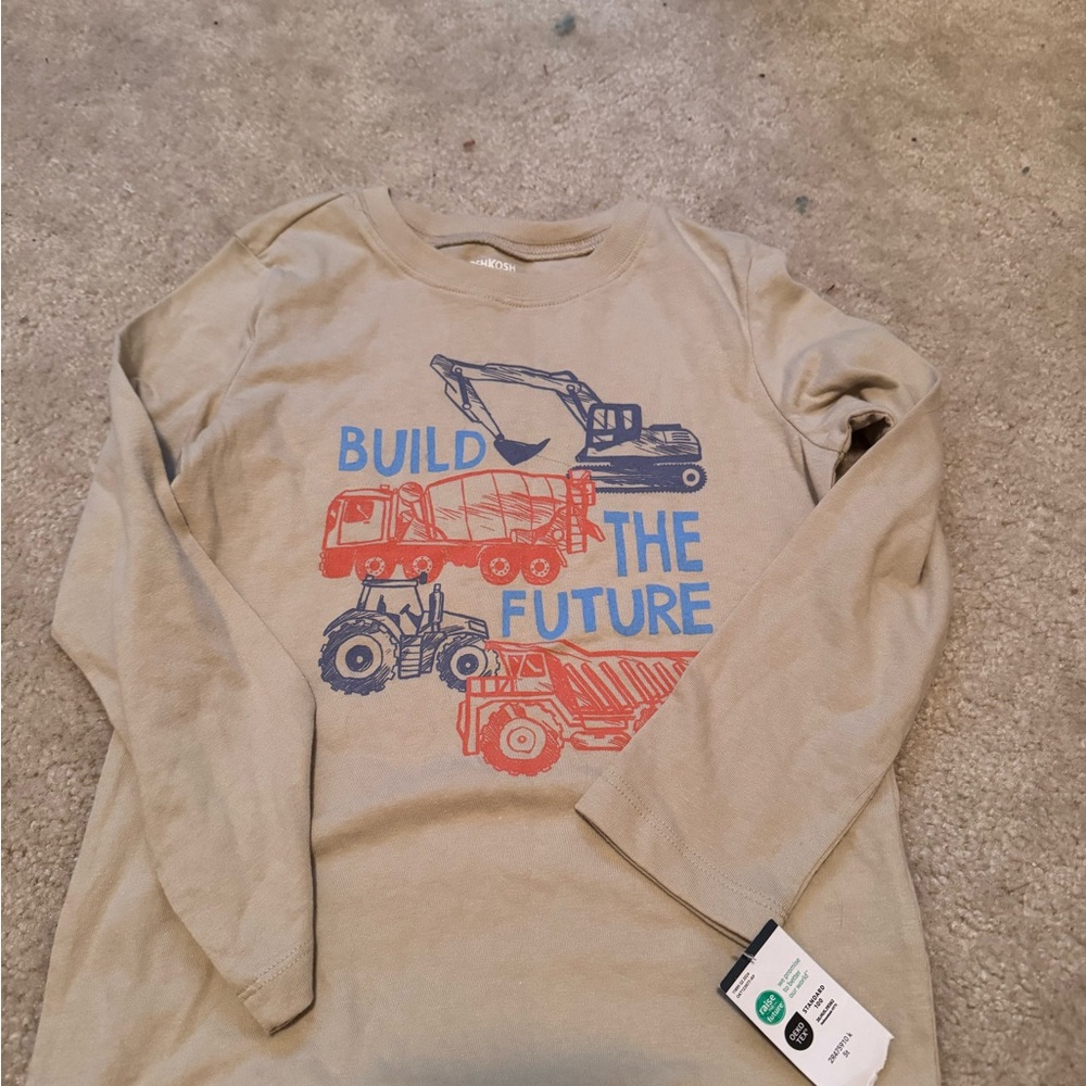 NWT OshKosh B’gosh Construction Theme Long Sleeve Shirt - Beige-5T